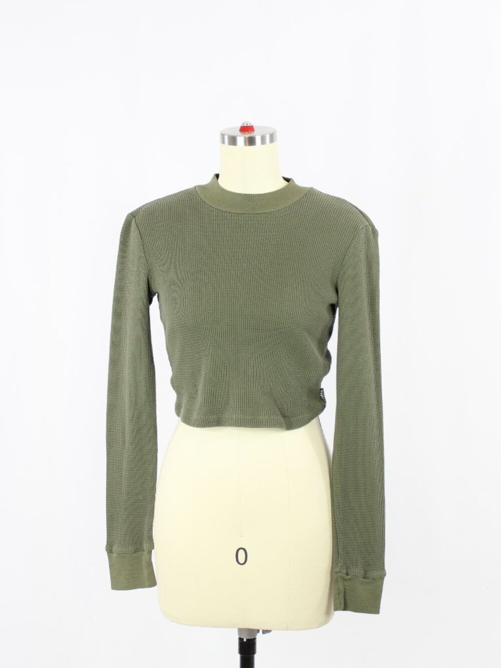Aritzia TNA Green Cotton Waffle Thermal Long Sleeve Mock Neck T-Shirt, Size S